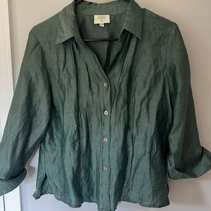 KATHLEEN SOMMERS Turquoise Green Button Up Blouse